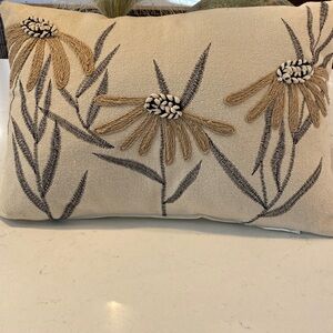 Embroidered Floral Accent Pillow - Cream and Black